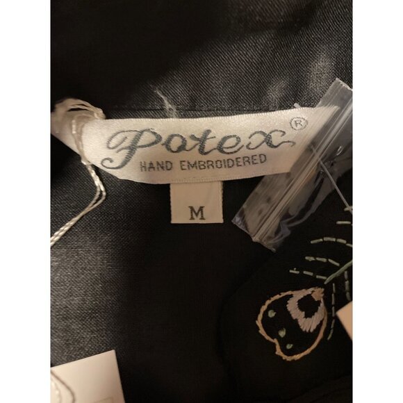 Potex NWT Black Linen Asian Inspired Peacock Embroidered Top Sz M - Picture 6 of 11